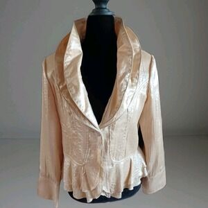 VTG VB Bracha Outerwear‎ 100% Silk Jacket Champagne Wired Pop Collar Luxe EUC
